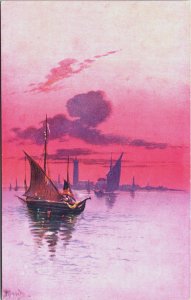 Artist Signed Boats Sailing on the Lake Vintage Postcard C220