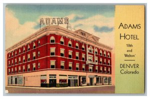 Postcard Adams Hotel 18th And Welton Denver Colorado Vintage Standard View Card