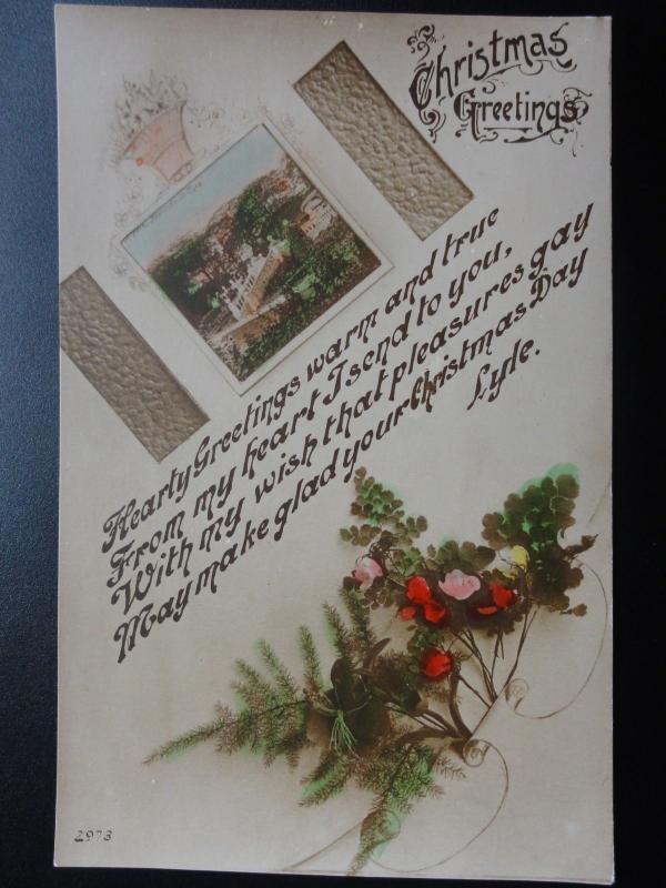 Christmas Greeting 'Hearty Greetings Warm and True.....' RP Old Postcard