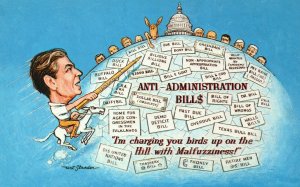 Vintage Postcard Malfuzziness Anti Administration Bill Artwork by Art Strader