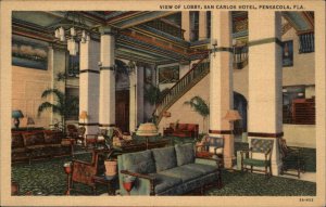 Pensacola Florida FL Hotel Interior View Linen 1930s-50s Linen Postcard