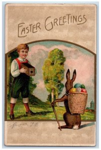 1909 Easter Greetings Boy Taking Photo Camera Embossed Danbury CT Postcard