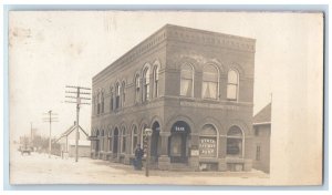 1907 State Savings Bank Man Dog Klemme Iowa IA RPPC Photo Posted Postcard