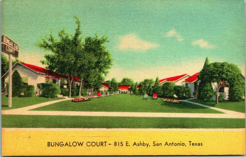 Vtg Linen Postcard San Antonio Texas TX Bungalow Court 815 East Ashby Unused
