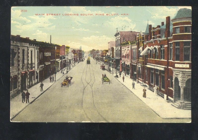 PINE BLUFF ARKANSAS DOWNTOWN STREET SCENE STORES VINTAGE POSTCARD 1914