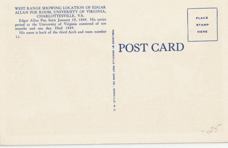 VINTAGE POSTCARD UNIVERSITY OF VIRGINIA SCHOOL EDGAR ALLAN POE & WOODROW WILSON