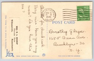 Greetings From Boston MA~Custom House Tower~Large Letter Linen 1945 Postcard