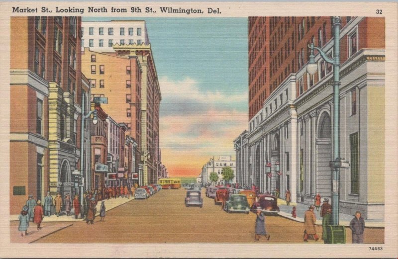 Postcard Market St Looking North from 9th St Wilmington DE Delaware
