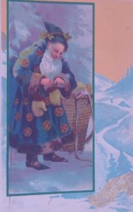 Santa Claus Blue Robe Coat  Old World Antique Vintage Christmas Postcard German