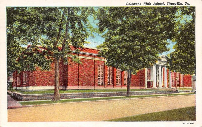 TITUSVILLE, PA Pennsylvania  COLESTOCK HIGH SCHOOL Crawford Co  1946 Postcard