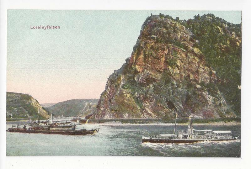 Germany Loreleyfelsen Lorelei Rock Rhein River Boats Vtg c 1910 Postcard