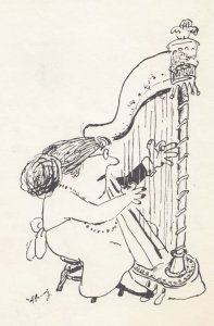 Elderly Lady Playing The Harp Gerard Hoffnung Musical Cartoon Comic Postcard