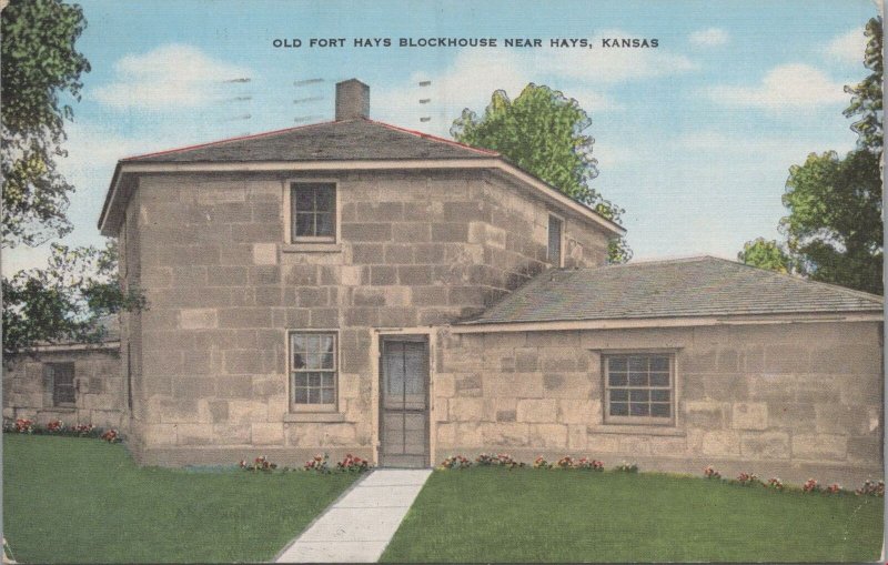 Postcard Old Fort Hays Blockhouse Near Hays Kansas KS