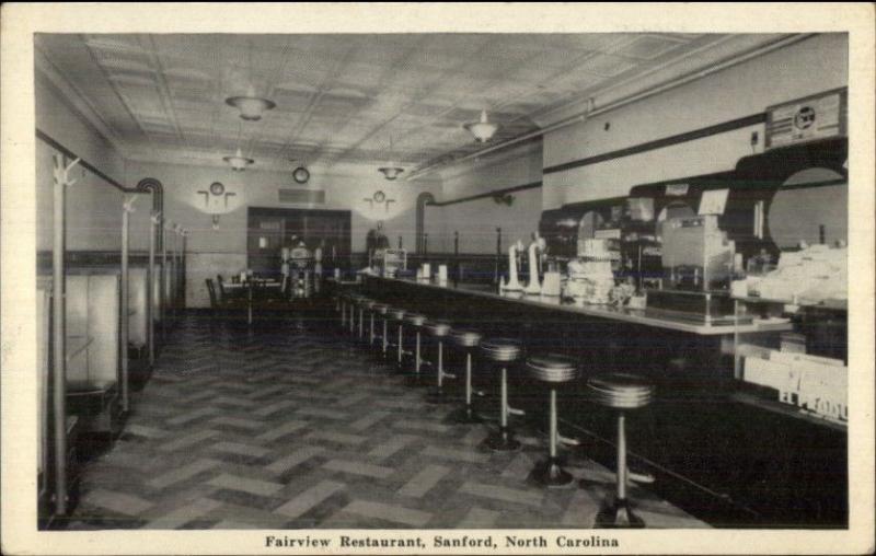 Sanford SC Lunch Counter Art Deco Stools Fairview Restaurant Postcard