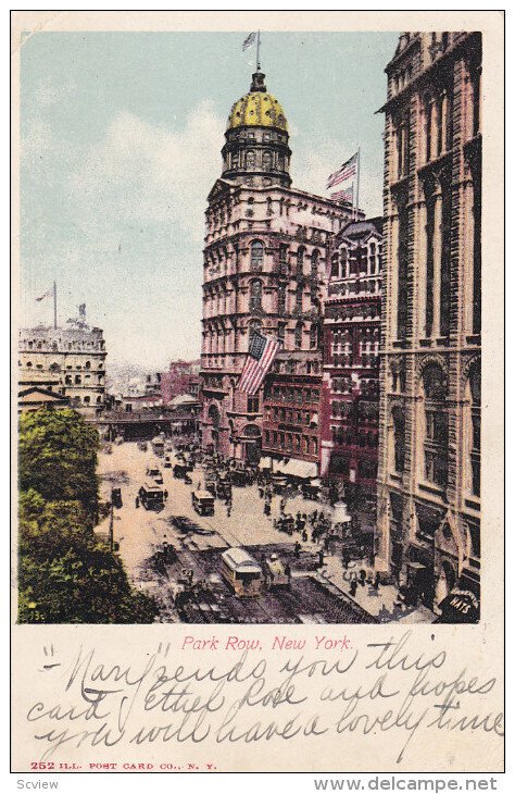 NEW YORK, PU-1905; Park Row, Classic Cars, Cable Cars