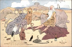 Bulteaux Champagne in History Series c1900 Postcard AMATEUR OLD MAN ANIMALS