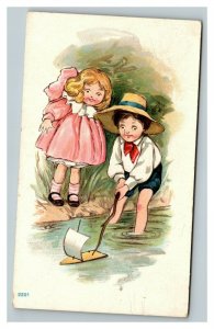 Vintage 1880's Victorian Trade Card Thistle Sunshine Range Cute Kids Play Pond