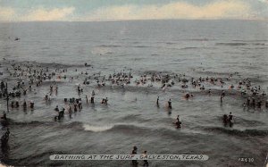 Galveston Texas Bathing At The Surf, Color Lithograph Vintage Postcard U8955