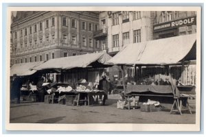 Croatia Postcard Tent Products Market in the Street c1940's Vintage RPPC Photo