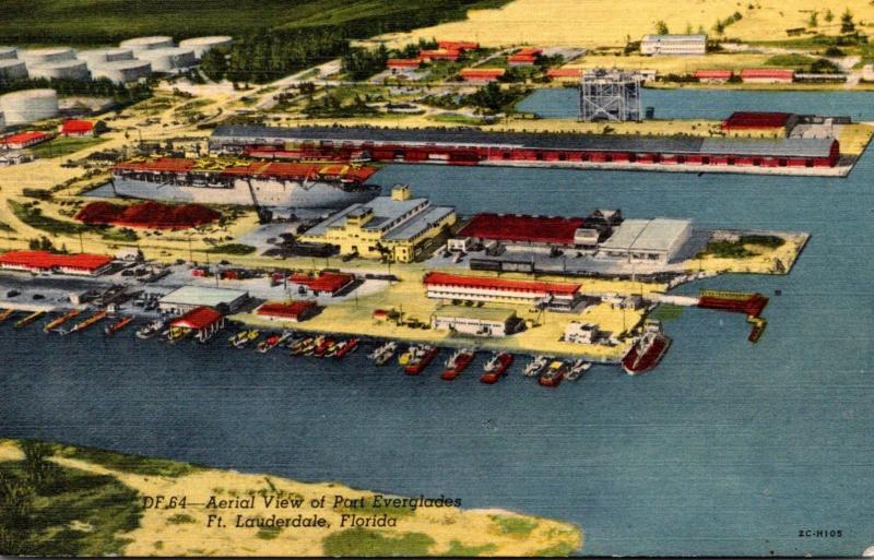 Florida Fort Lauderdale Aerial View Of Port Everglades 1960 Curteich
