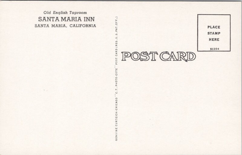 Santa Maria CA Santa Maria Inn Old English Taproom Curteich Unused Postcard G57