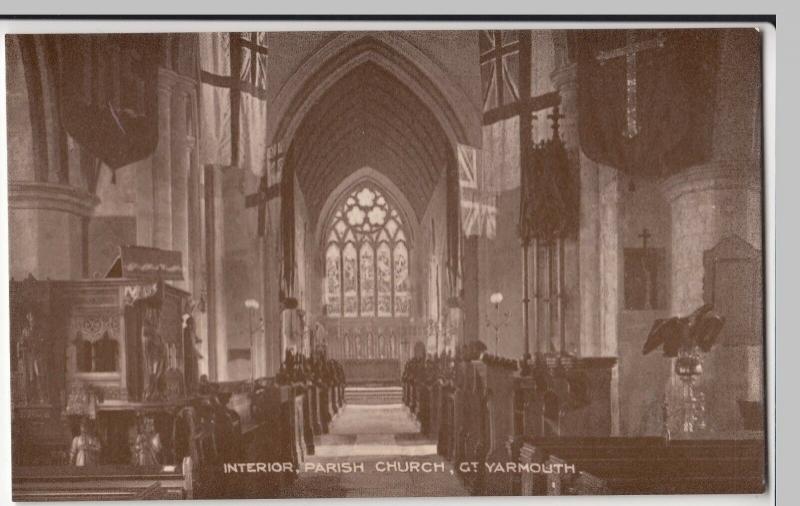 Norfolk; Interior, Parish Church, Great Yarmouth PPC, Unposted, c 1920's 