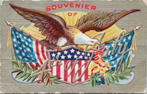 4th of July Souvenir USA Flag Eagle Patriotic Embossed No. 3 Unused Postcard F64