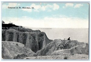 1917 Canyon Rock Cliff River Fort Sheridan Illinois IL Vintage Antique Postcard 