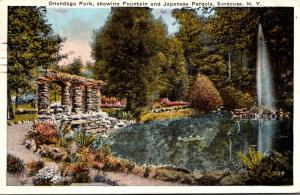 New York Syracuse Onondaga Park Showing Fountain and Japanese Pergola 1922