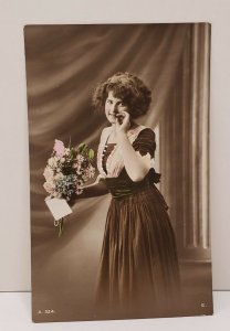 RPPC Art Nouveau Pretty Female Model Hand Tinted Photo 1912 Postcard C4