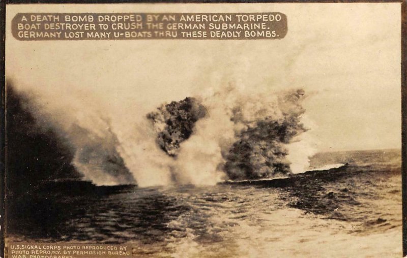 RPPC American Torpedo Boat Bomb German Submarine WWI ca 1910s Vintage Postcard