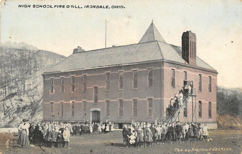 Irondale OH Students~All Ages in 2 Groups & On Fire Escapes~HS Fire Drill! c1910 