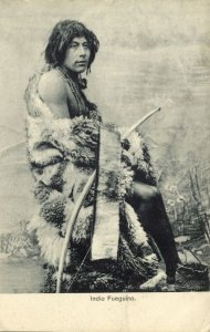 chile, Tierra del Fuego, Indio Fueguino, Indian Male with Bow (1900s) Postcard