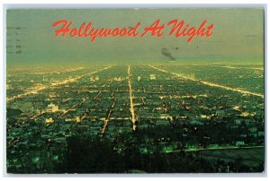 Los Angeles California Postcard View Griffith Observatory Hollywood Night 1964