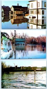 3 Postcards LEWISTON-AUBURN, Maine ME ~ Street Scenes GREAT FLOOD of 1987