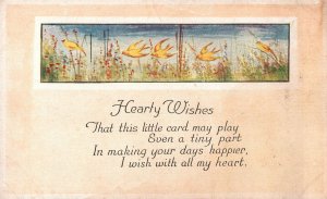 VINTAGE POSTCARD HEARTY WISHES GREETING CARD PRINTED IN THE U.S.A. c. 1925