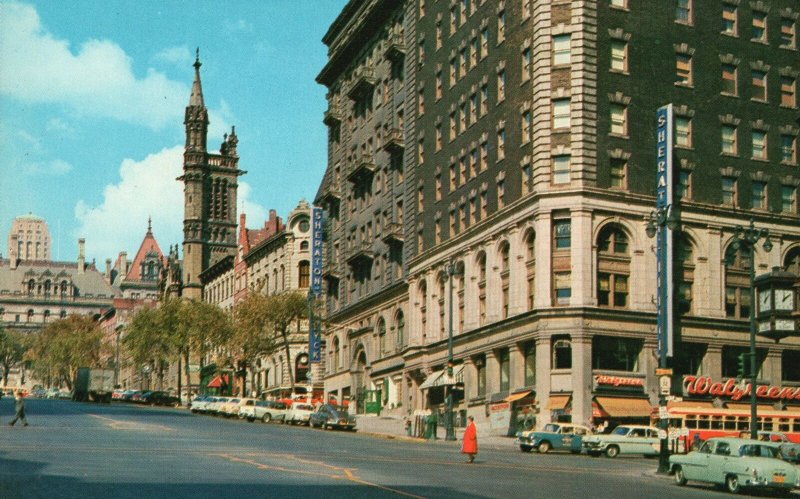 Vintage Postcard State & Pearl Streets Showing Sheraton Ten Eyck Hotel Albany NY