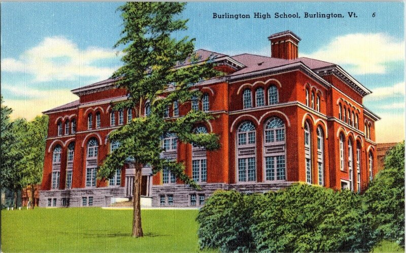 Burlington High School Vt. Vintage Linen Postcard Tichnor Vermont UNP Unposted 