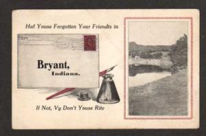 IN From BRYANT INDIANA Postcard Fountain Pen & Ink Well