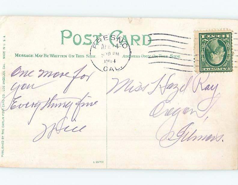 Divided-Back ORANGE GROVES Postmarked Fresno California CA F9569