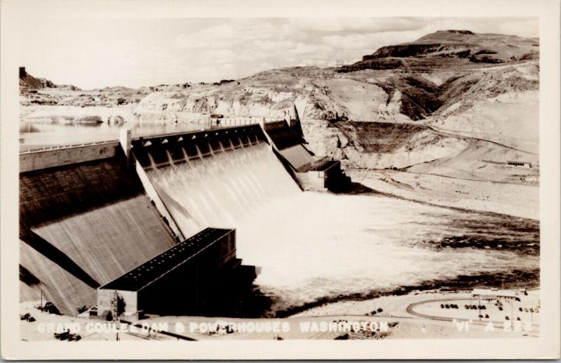 Grand Coulee Dam & Powerhouses WA Washington UNUSED Real Photo Postcard D99 