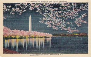 WASHINGTON MONUMENT at NIGHT - 1941 LINEN POSTCARD