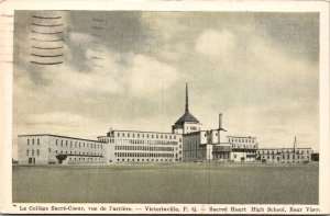 VINTAGE POSTCARD SACRED HEARTT HIGH SCHOOL AT VICTORIAVILLE QUEBEC W/B