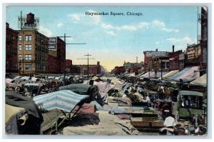 1915 Haymarket Square Store Stand Establishments Crowded Chicago IL Postcard