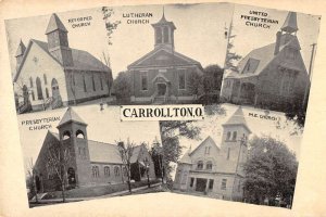 Caroolton Ohio multi-views local churches of town antique pc BB1272