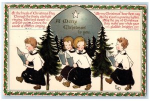 1913 Christmas Children Pine Trees Paterson New Jersey NJ Antique Postcard