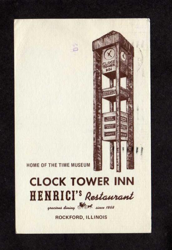 IL Clock Tower Inn Restaurant Henrici's Rockford Illinois Postcard Museum Time