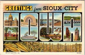 SIOUX CITY IOWA Large Letter Postcard Multi-View Cornfield Curteich Linen J6