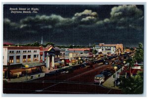 c1940's Beach Street At Night Establishment Cars Daytona Beach Florida Postcard