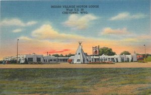 1940s Cheyenne Wyoming Indian Village Motor Lodge Tichnor linen Postcard 25-4620